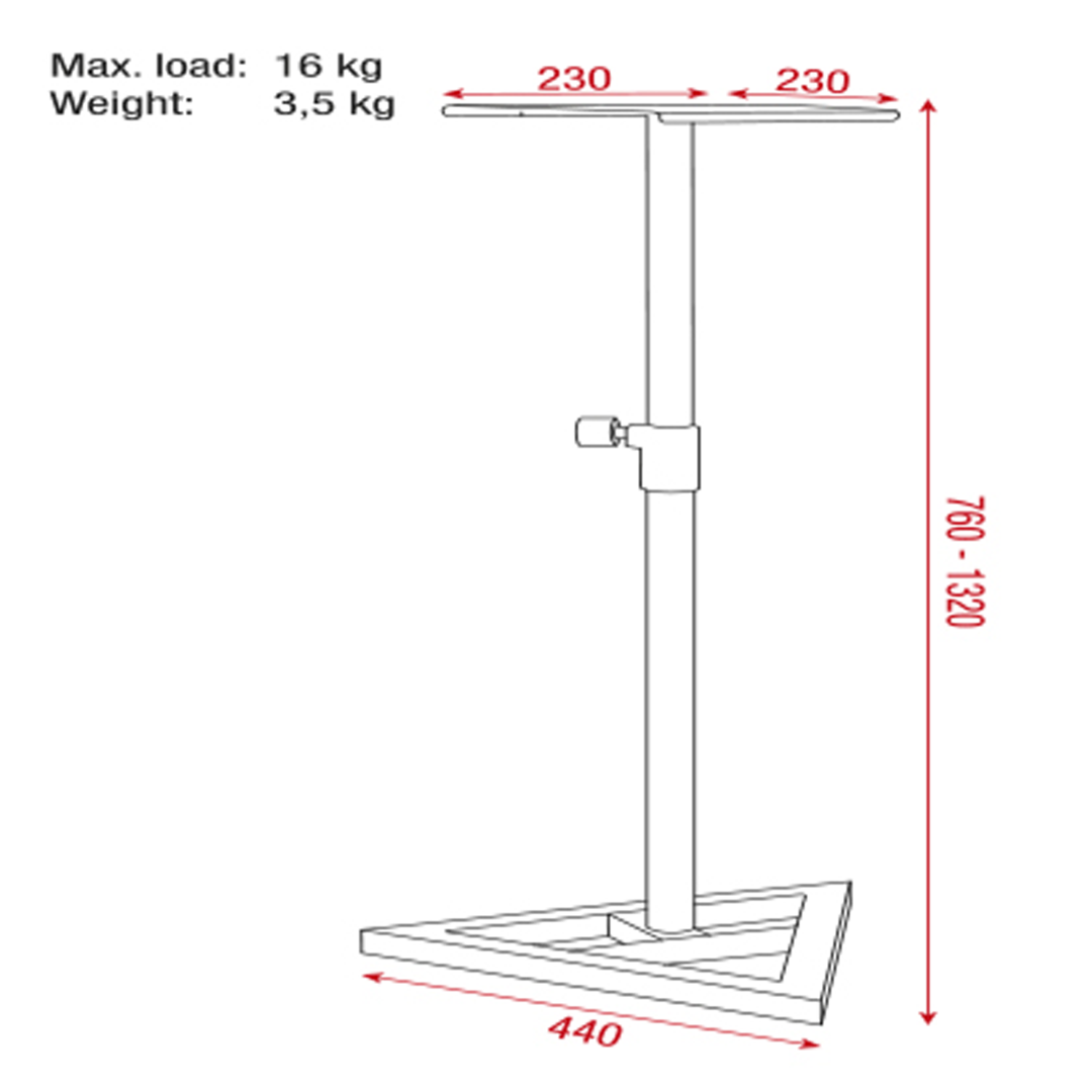Monitor Speaker Stand Staal - 760-1320 mm - max. belasting 16 kg