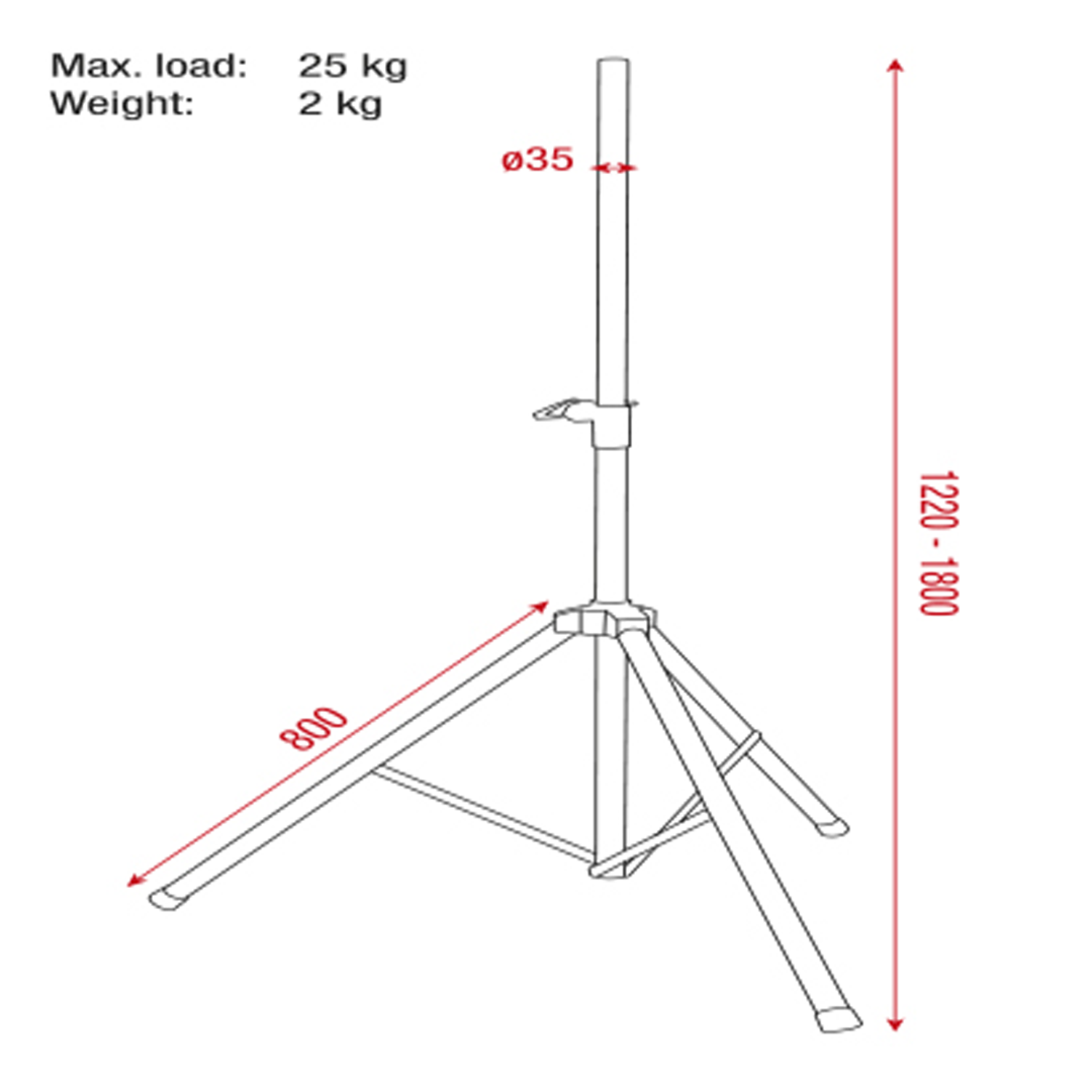 Speaker Stand Aluminium 1220-1800mm max belasting 25 kg