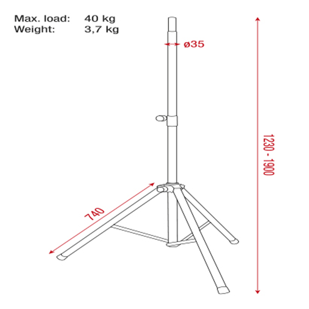 Speaker Stand Pro Staal 1230-1900mm max belasting 40 kg