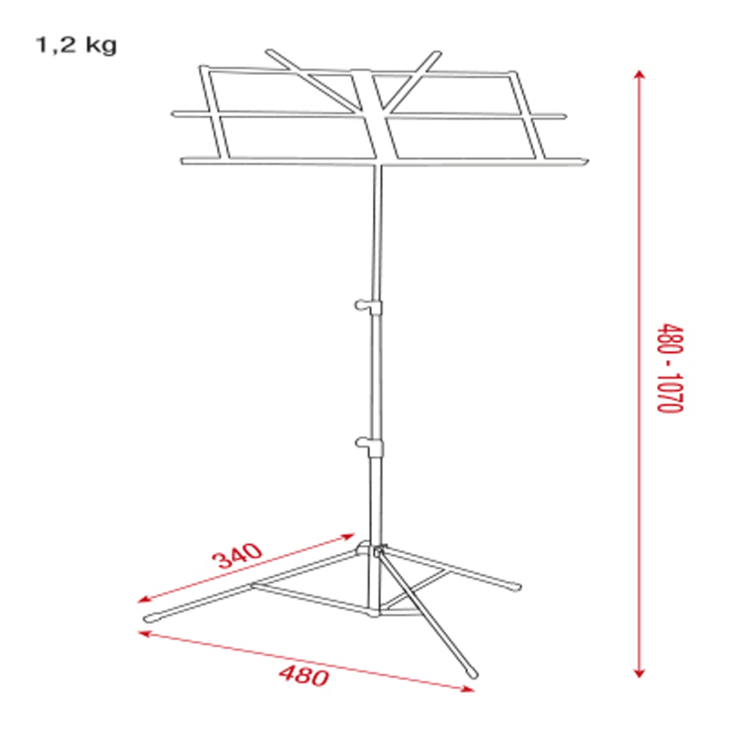 Music Stand - Lite Staal, 480-1070 mm
