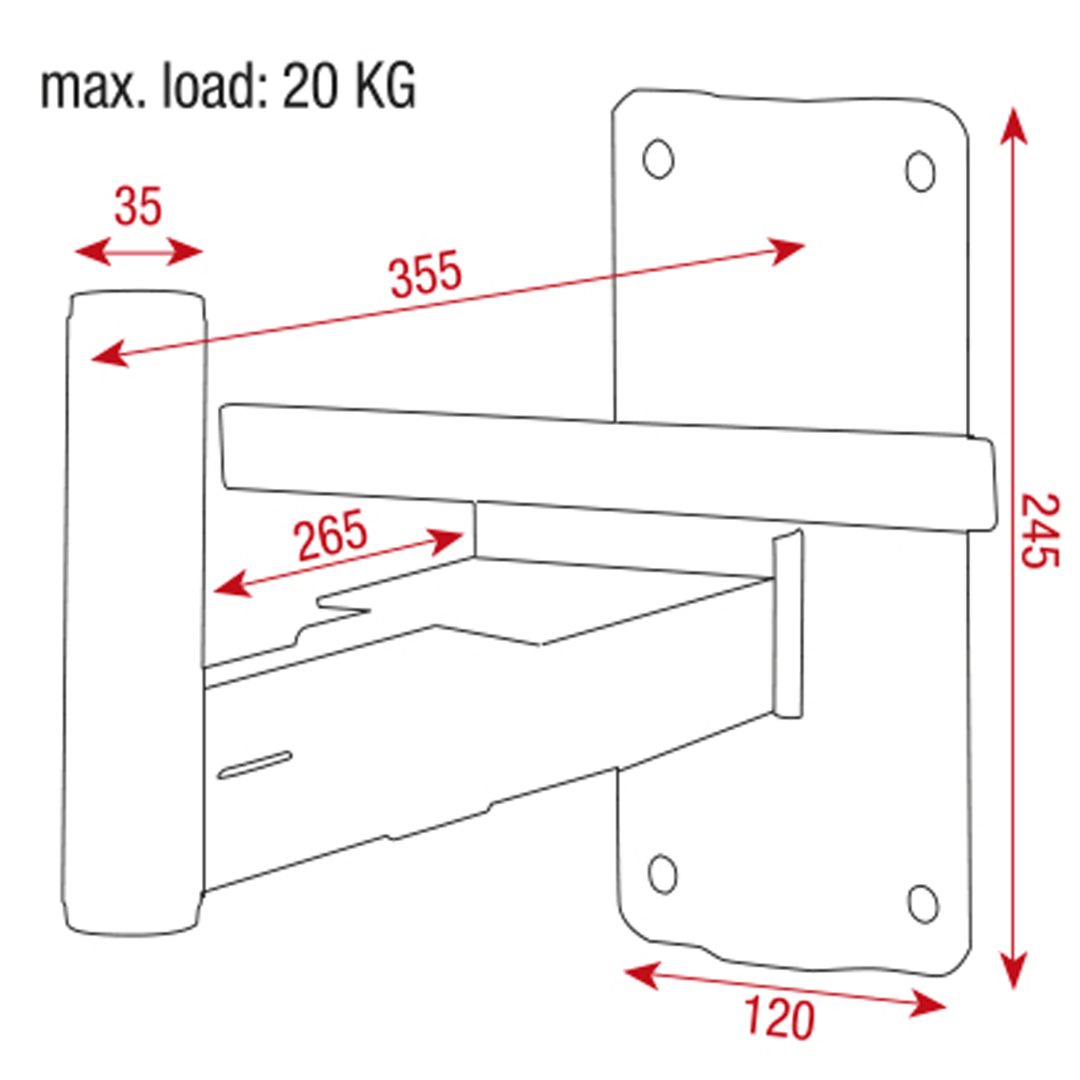 Speaker Wall Bracket 35 mm Max belasting 20 kg