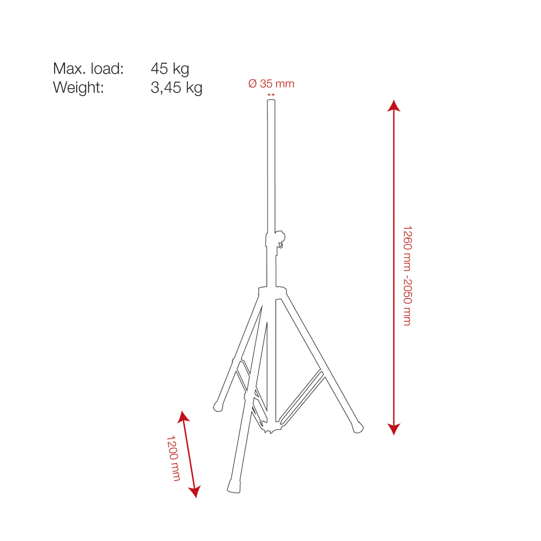 Mammoth Speaker Stand Aluminium - <45 kg - 1260-2050 mm - 35 mm