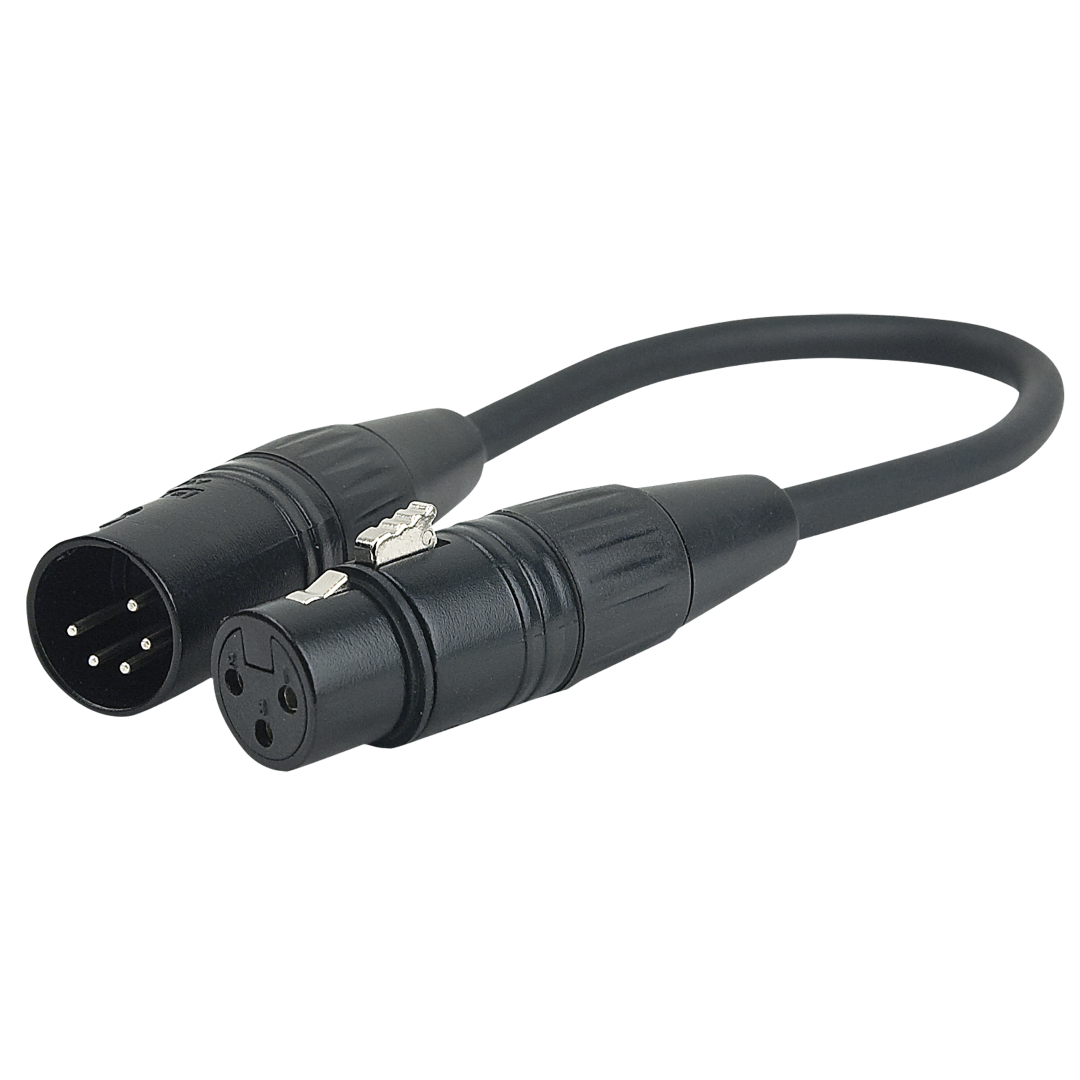 FLA36 - XLR 5P male to XLR 3P female 25 cm - zwart