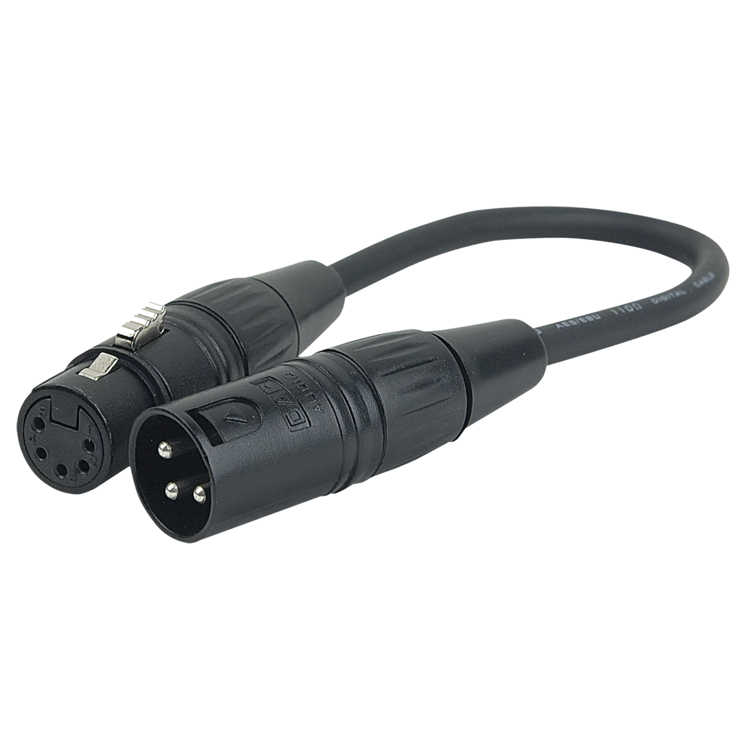 FLA37 - XLR 3P male to XLR 5P female 25 cm - zwart