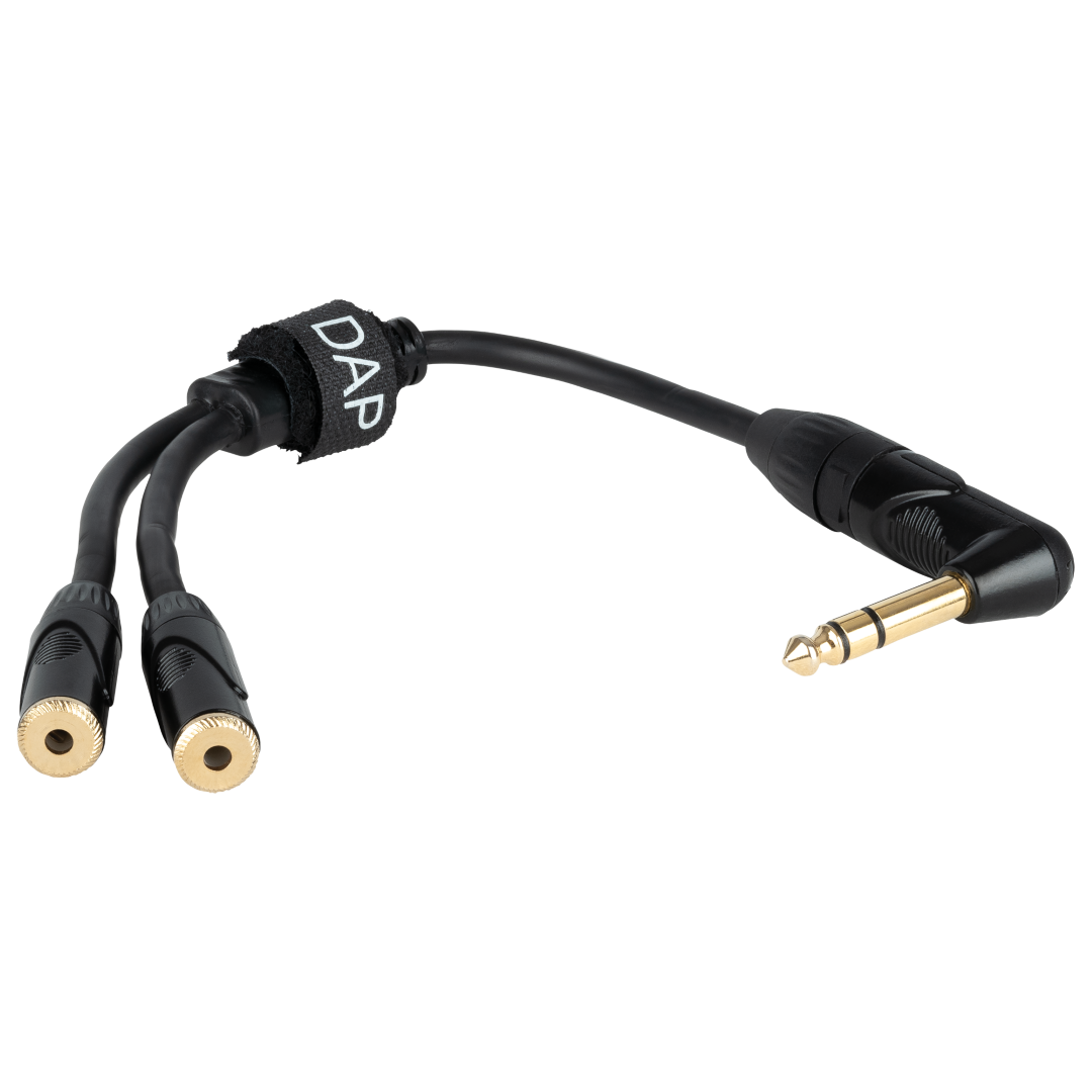 FLA5 – right-angled male stereo jack to 2 female stereo mini-jack 0,3 m, zwart