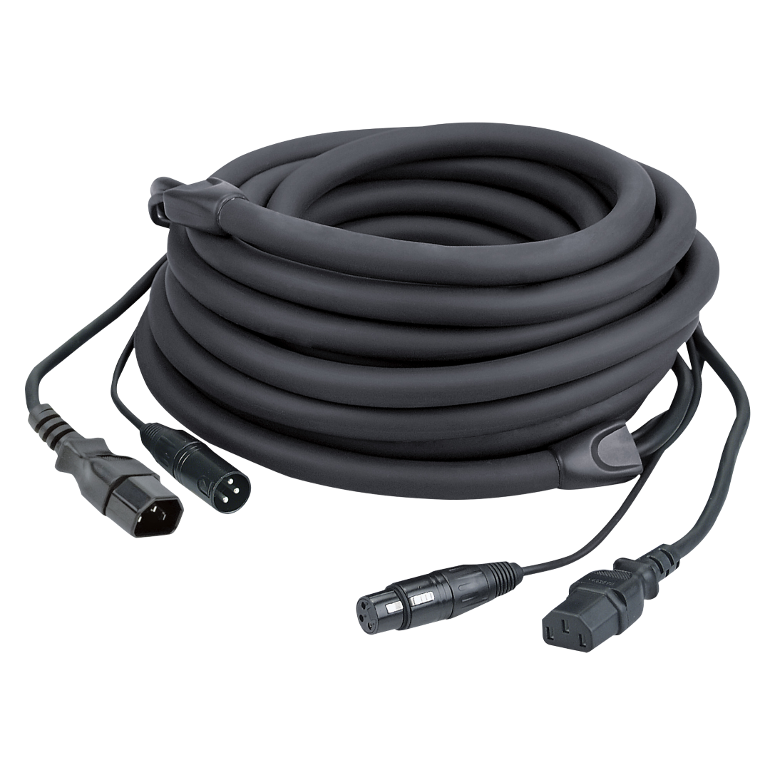 FP12 - IEC/XLR M - IEC/XLR F - DMX / Power 1,5 m DMX / Power - zwarte mantel