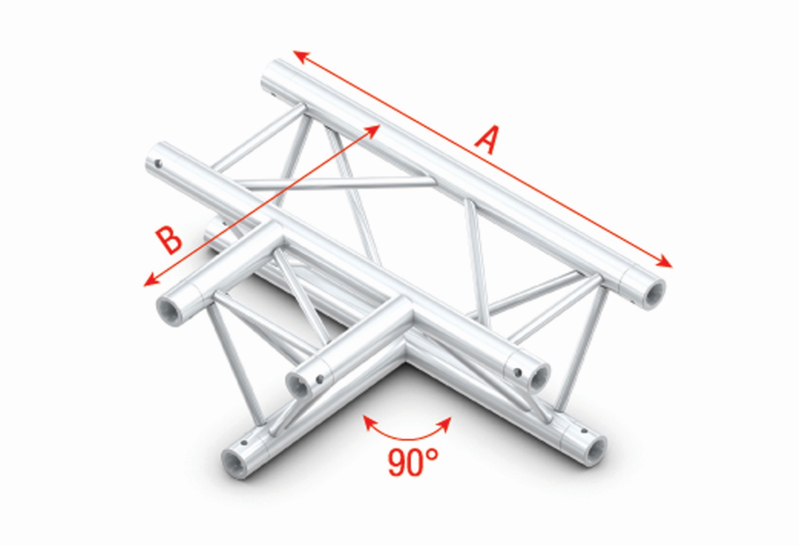 Pro-30 Driehoek F Truss T-Stuk 3-Weg Horizontaal 50cm Zilver