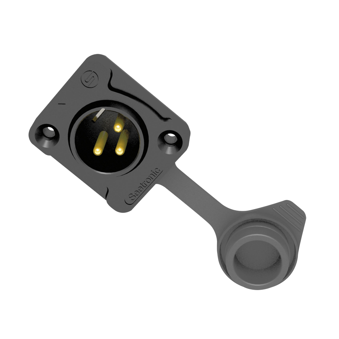 XLR 3P Chassis - male - IP65 Vergulde contacten - zwarte behuizing
