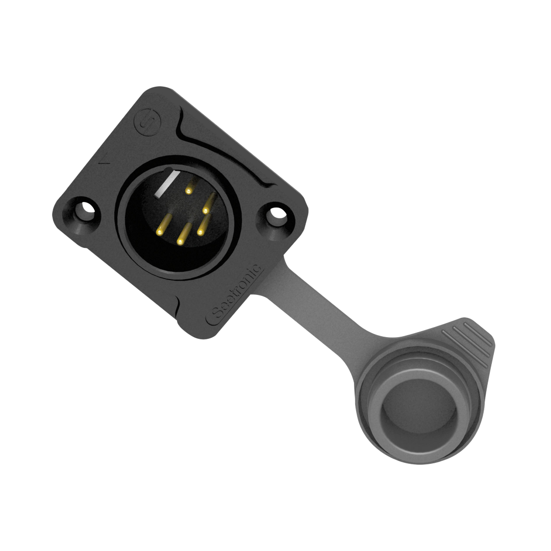 XLR 5P Chassis - male - IP65 Vergulde contacten - zwarte behuizing