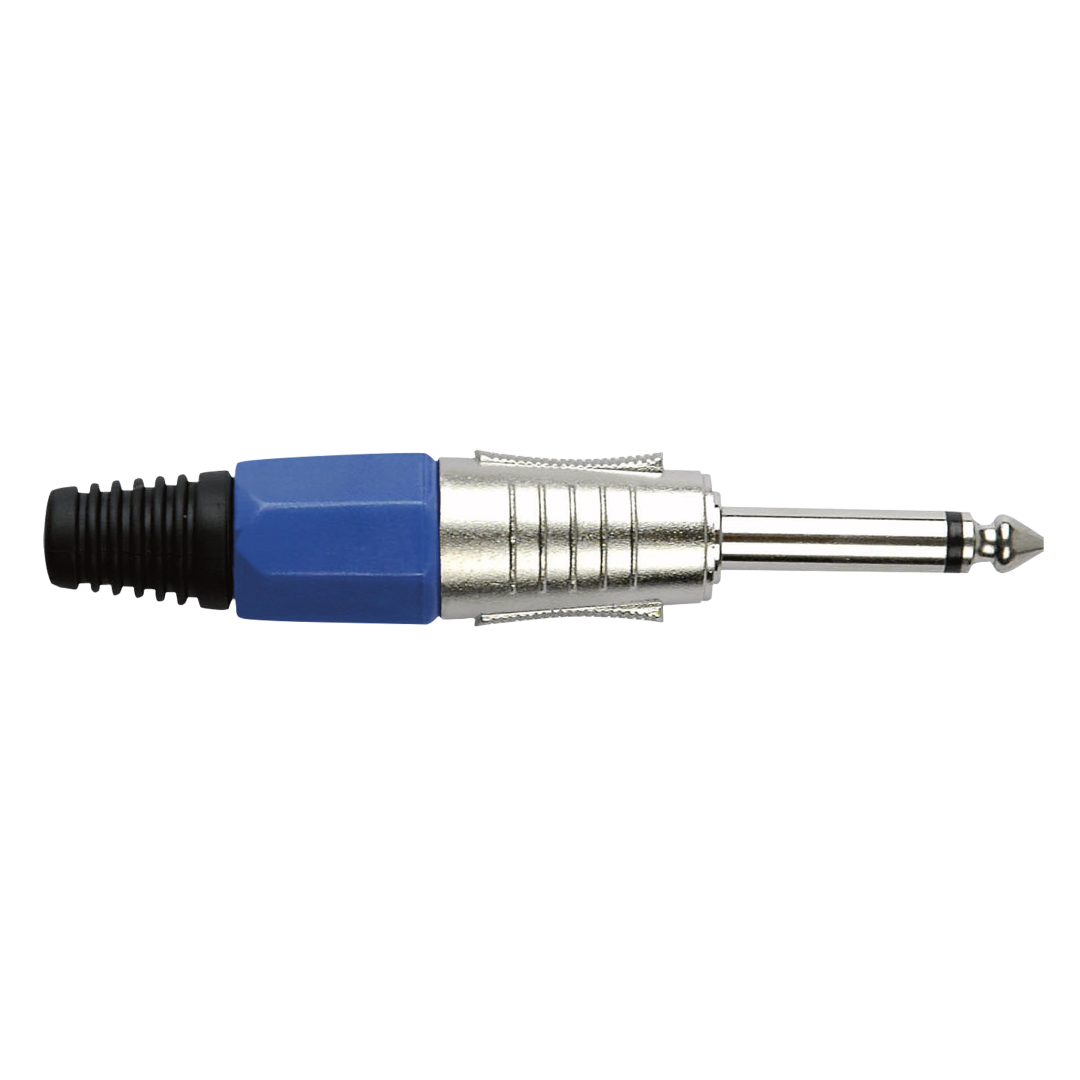 6.3 mm Jack Plug Mono Nickel housing Blauwe einddop