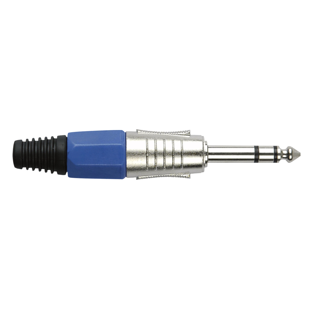 6.3 mm Jack Plug Stereo Nickel housing Blauwe einddop