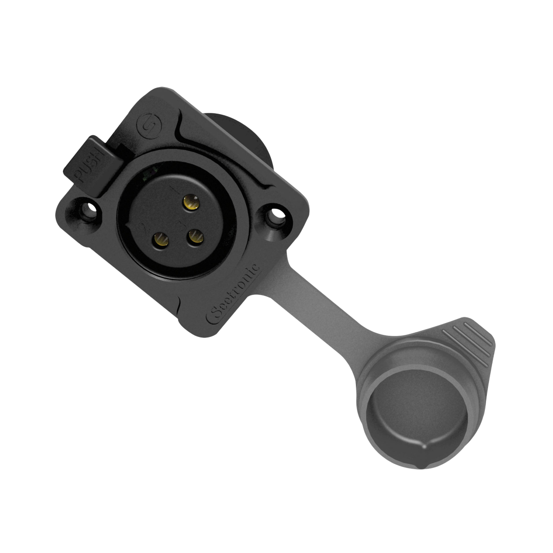 XLR 3P Chassis - female - IP65 Vergulde contacten - zwarte behuizing