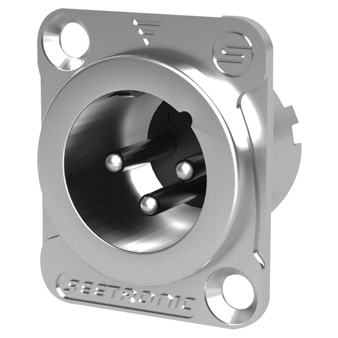 XLR 3P Chassis - male Verzilverde contacten - nikkelen behuizing