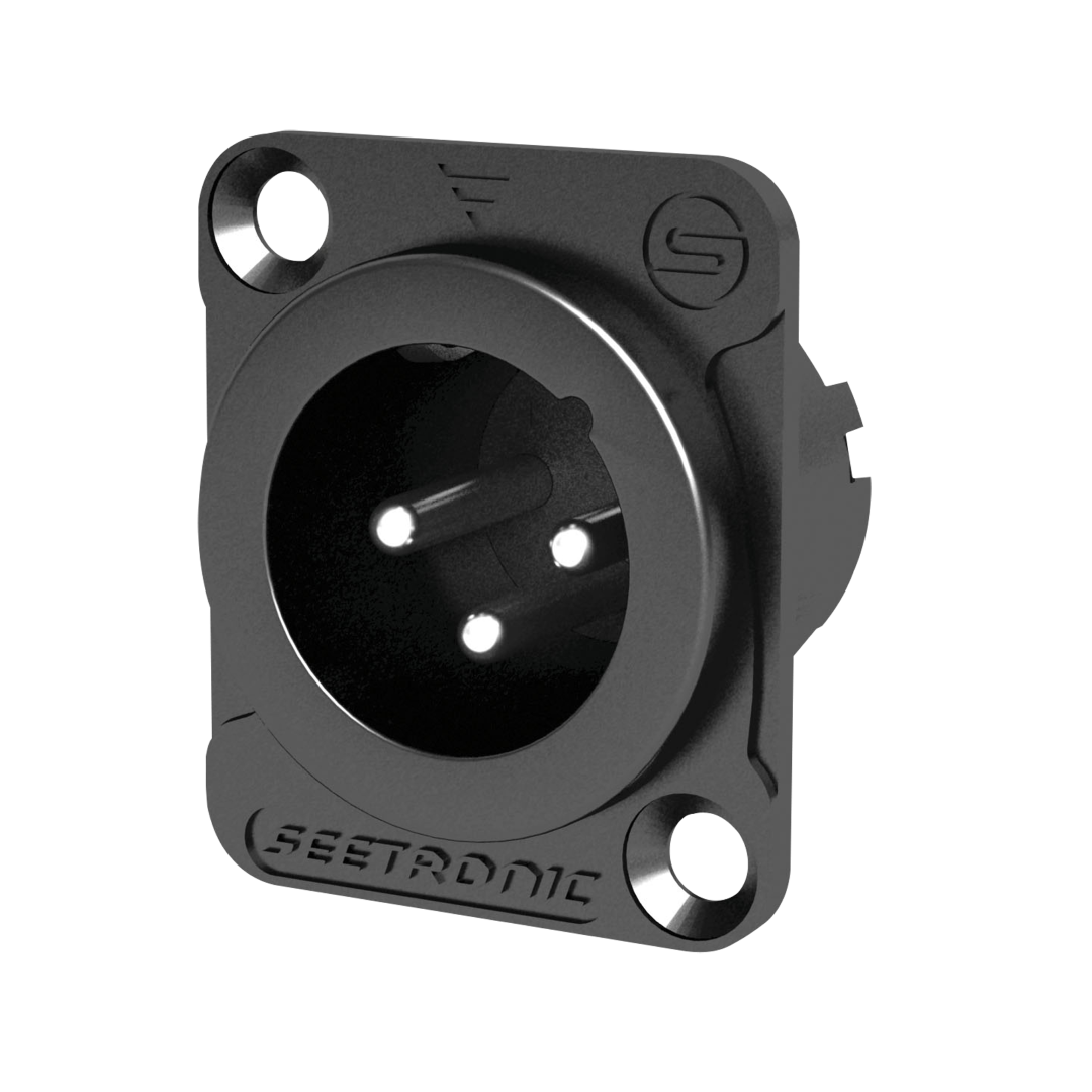 XLR 3P Chassis - male Verzilverde contacten - zwarte behuizing