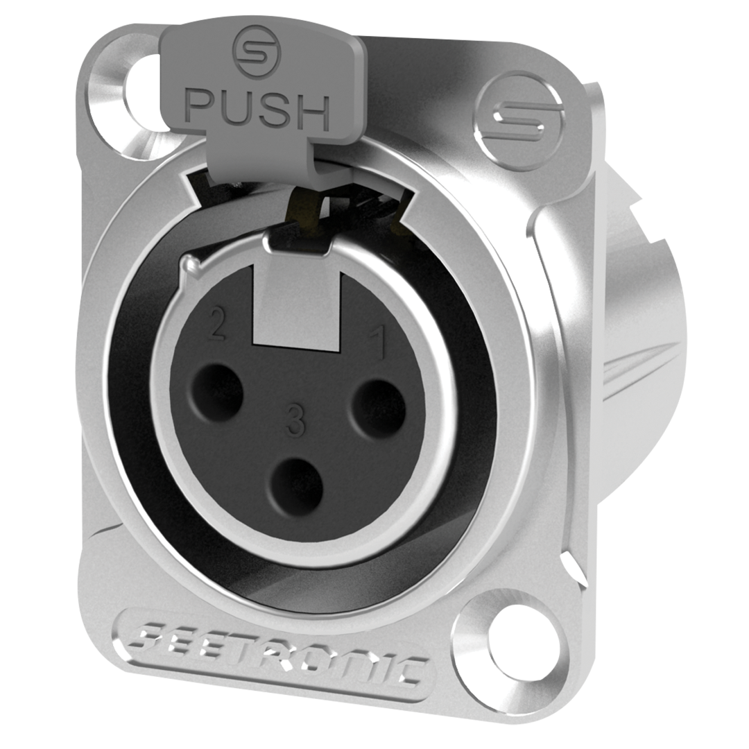 XLR 3P Chassis - female Verzilverde contacten - nikkelen behuizing