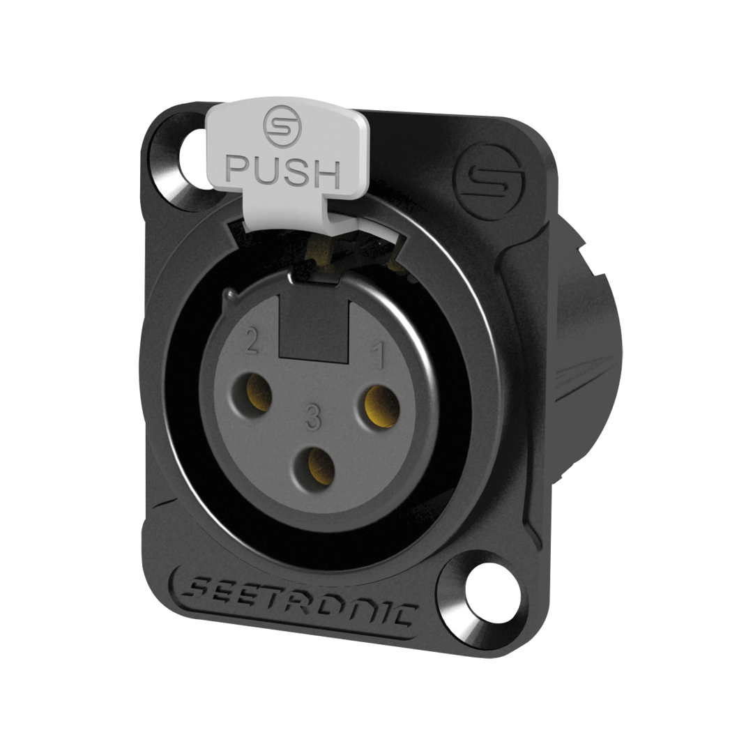 XLR 3P Chassis - female Vergulde contacten - zwarte behuizing