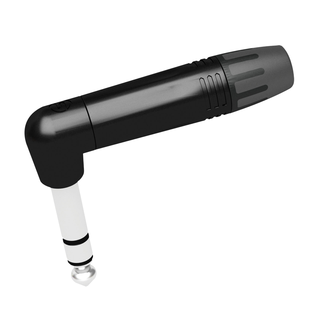 Jack Plug 6.3 mm Stereo - 90° Zwarte behuizing - zwarte eindkap