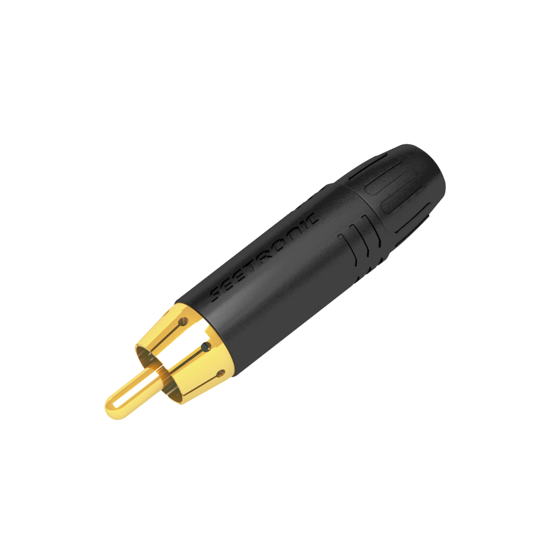 RCA Connector - Male - Black Housing Vergulde contacten - Zwarte einddop