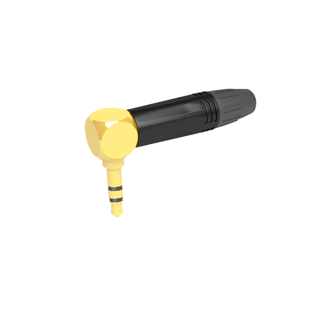 Jack Plug 3.5 mm Stereo - 90° Vergulde contacten - zwarte behuizing - zwarte eindkap