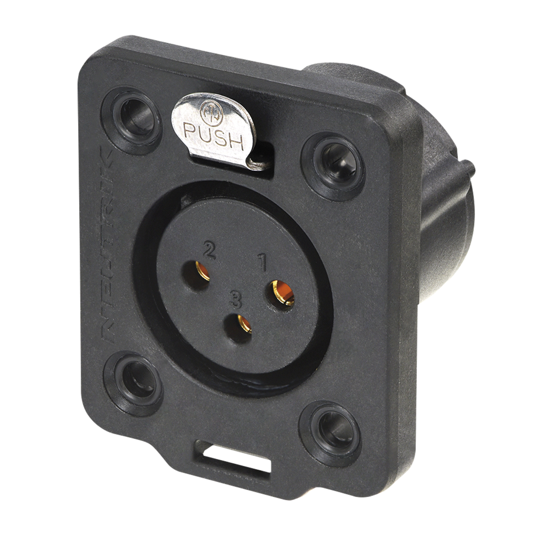 XLR 3P Chassis - female TOP Vergulde contactpunten - zwarte behuizing
