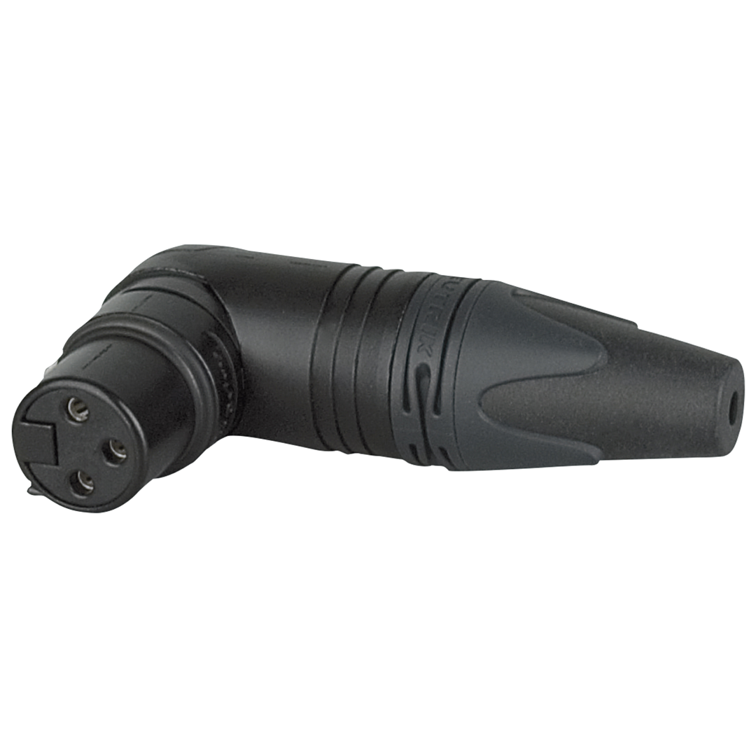 XLR 3P 90° Connector - female - Neutrik RX Verzilverde contactpunten - zwartmetalen behuizing