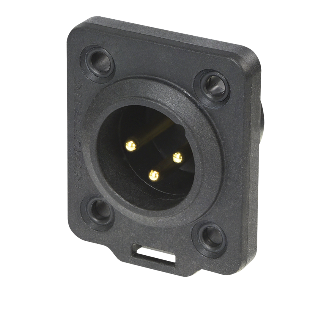 XLR 3P Chassis male TOP Vergulde contactpunten - zwarte behuizing