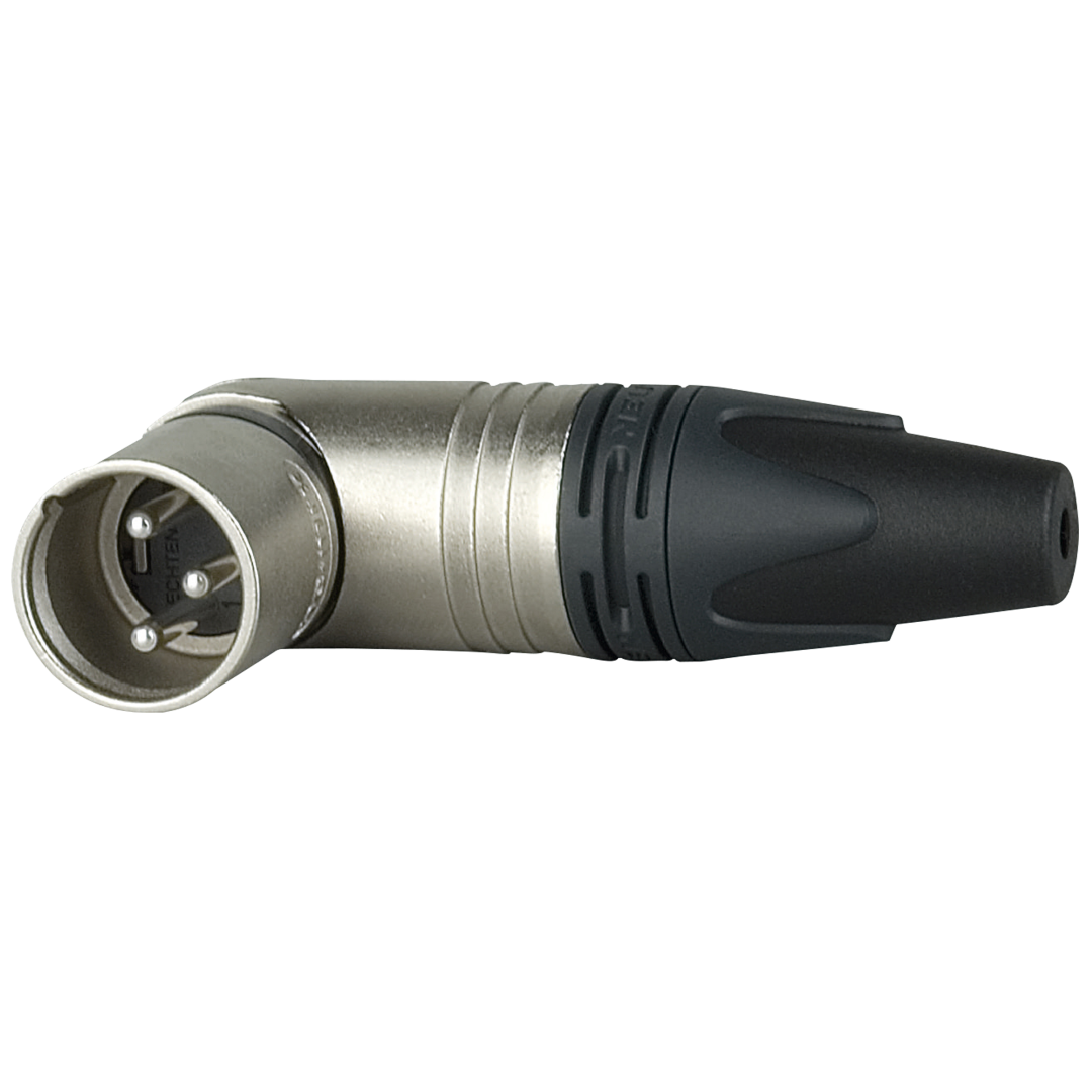 XLR 3P 90° Connector - male - Neutrik RX Verzilverde contactpunten - nikkelen behuizing