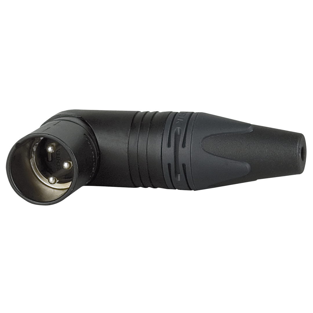 XLR 3P 90° Connector - male - Neutrik RX Verzilverde contactpunten - zwartmetalen behuizing
