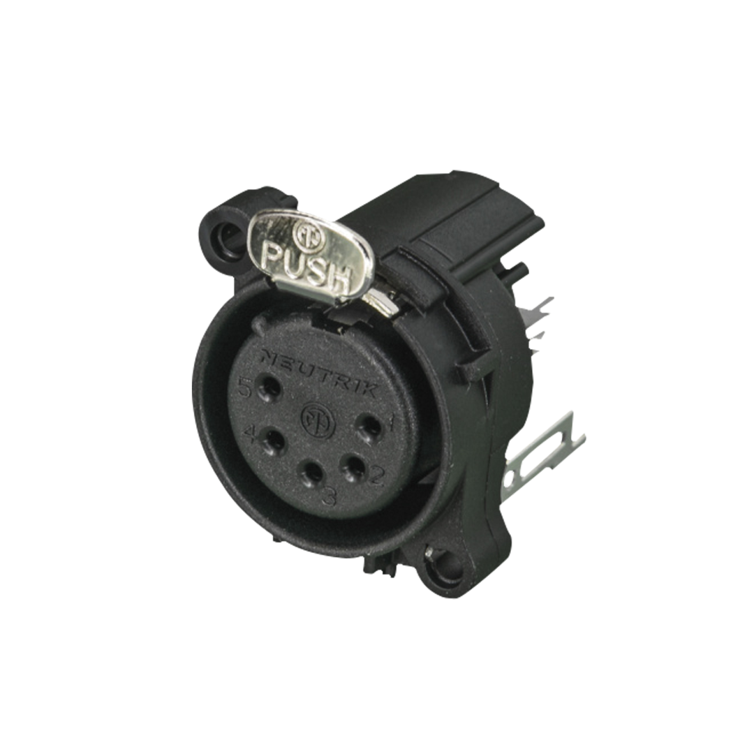 XLR 5P Chassis - female Verzilverde contacten - ABS-behuizing - verticale PCB-bevestiging