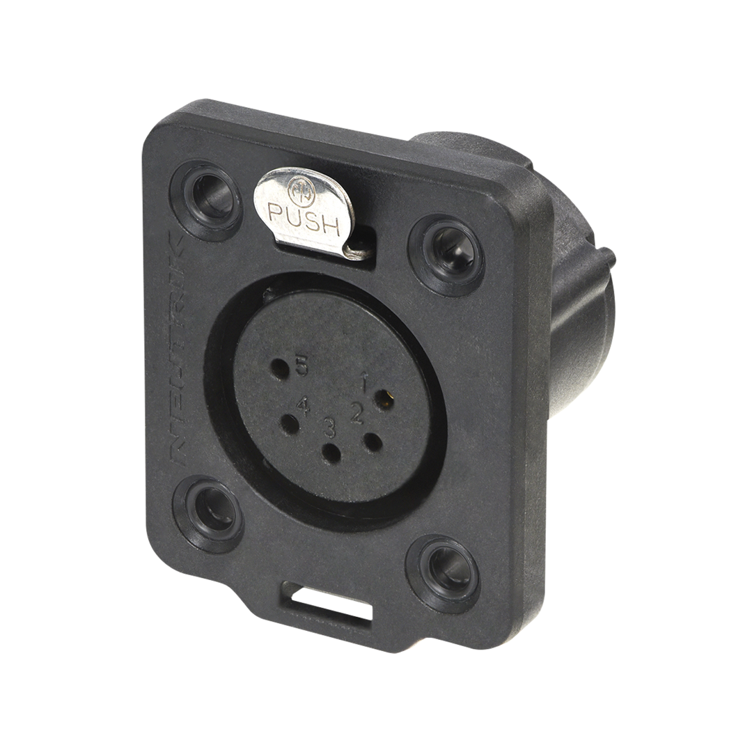 XLR 5P Chassis - female TOP Vergulde contactpunten - zwarte behuizing