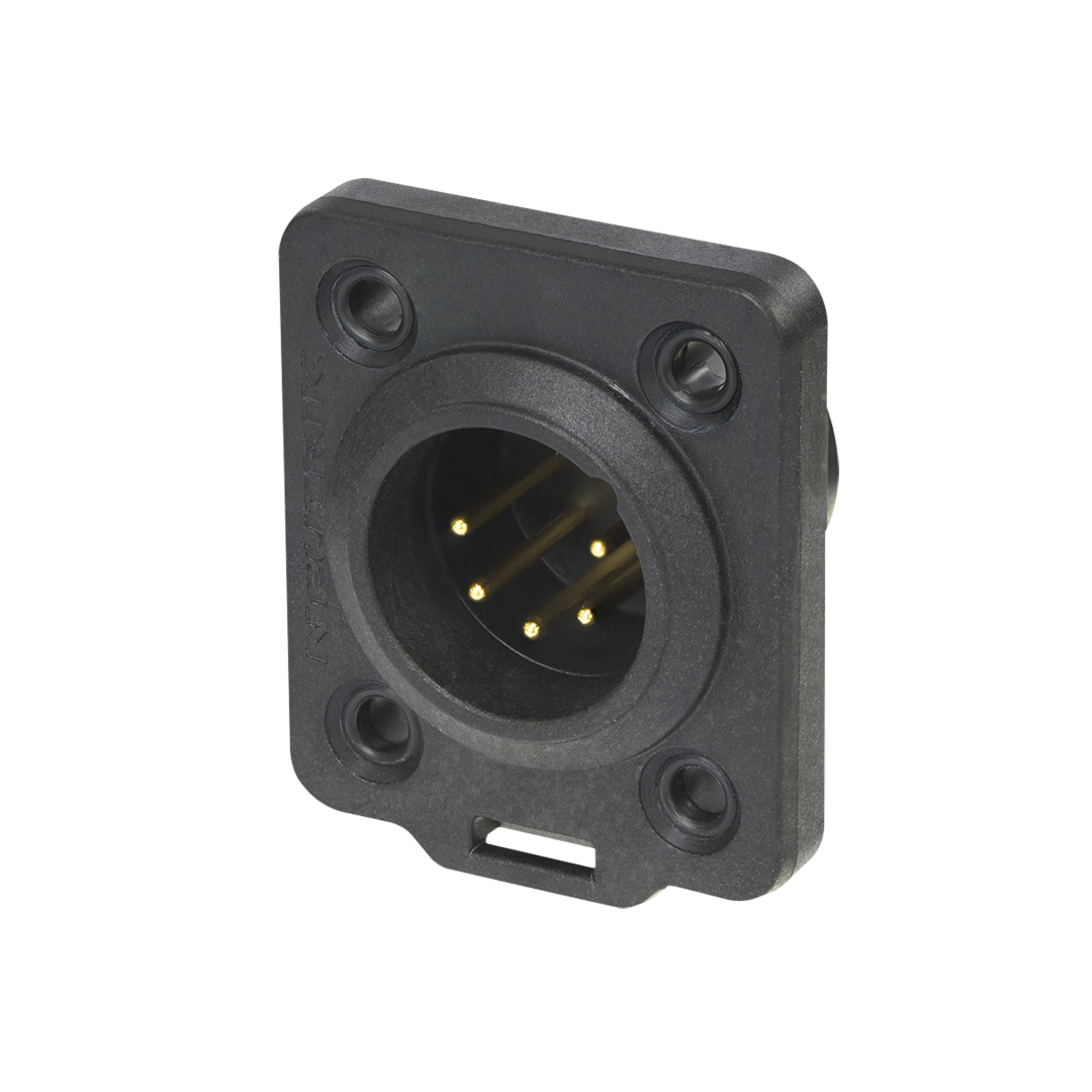 XLR 5P Chassis - male TOP Vergulde contactpunten - zwarte behuizing