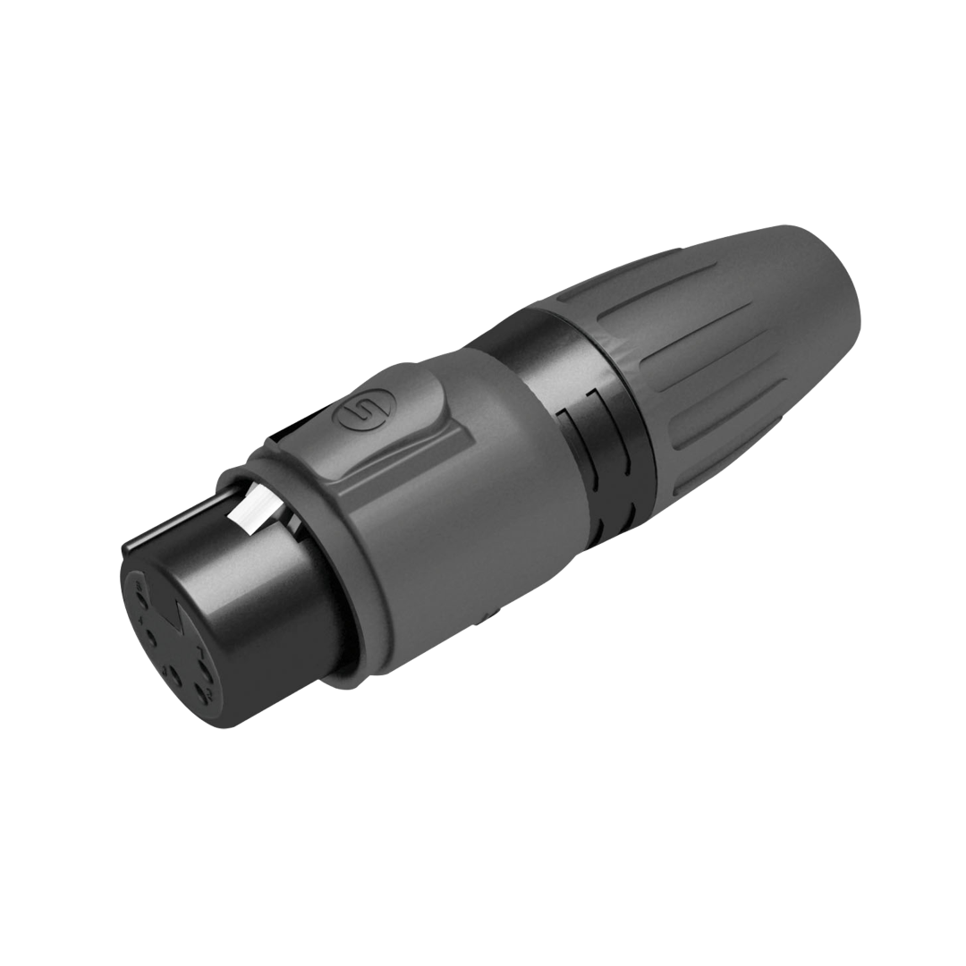 XLR 5P Connector - female - IP65 Vergulde contacten - zwarte behuizing