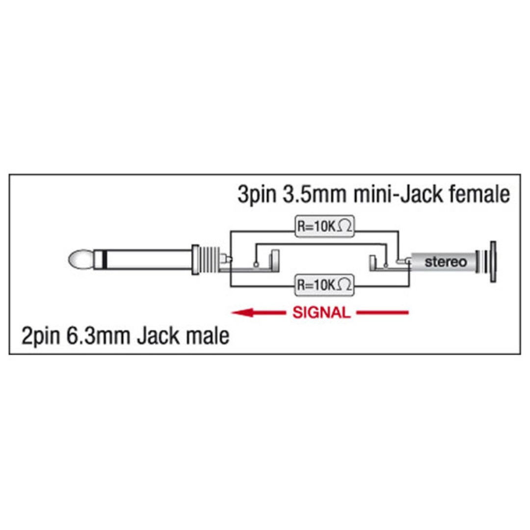 XGA11 - Jack/M mono to mini-jack/F - incl. 2x 10 kilo-Ohm resistors Incl. 2 x 10 kilo-Ohm weerstanden