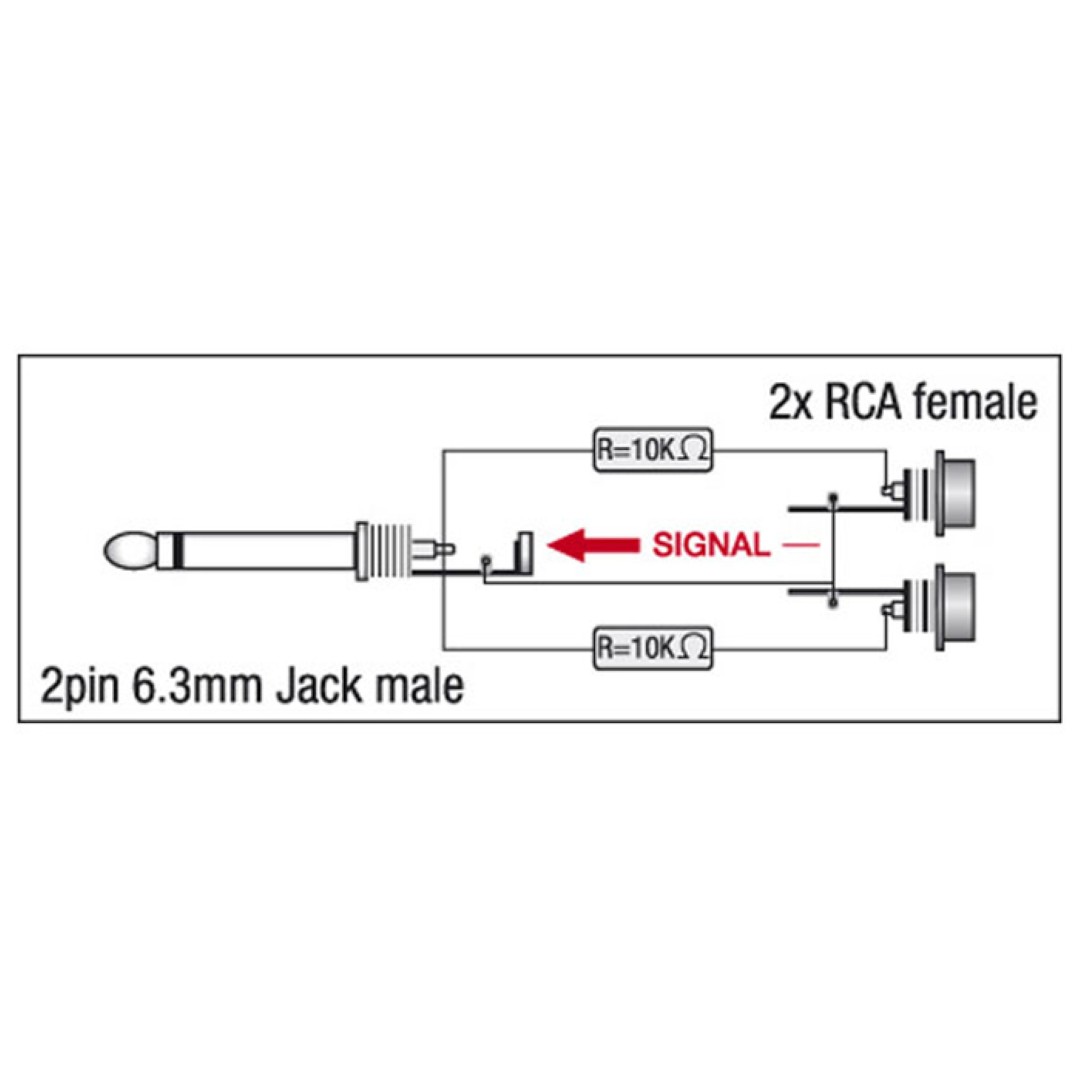 XGA41 - Jack/M mono to 2 x RCA/F - incl. 2 x 10 kilo-Ohm resistors Incl. 2 x 10 kilo-Ohm weerstanden