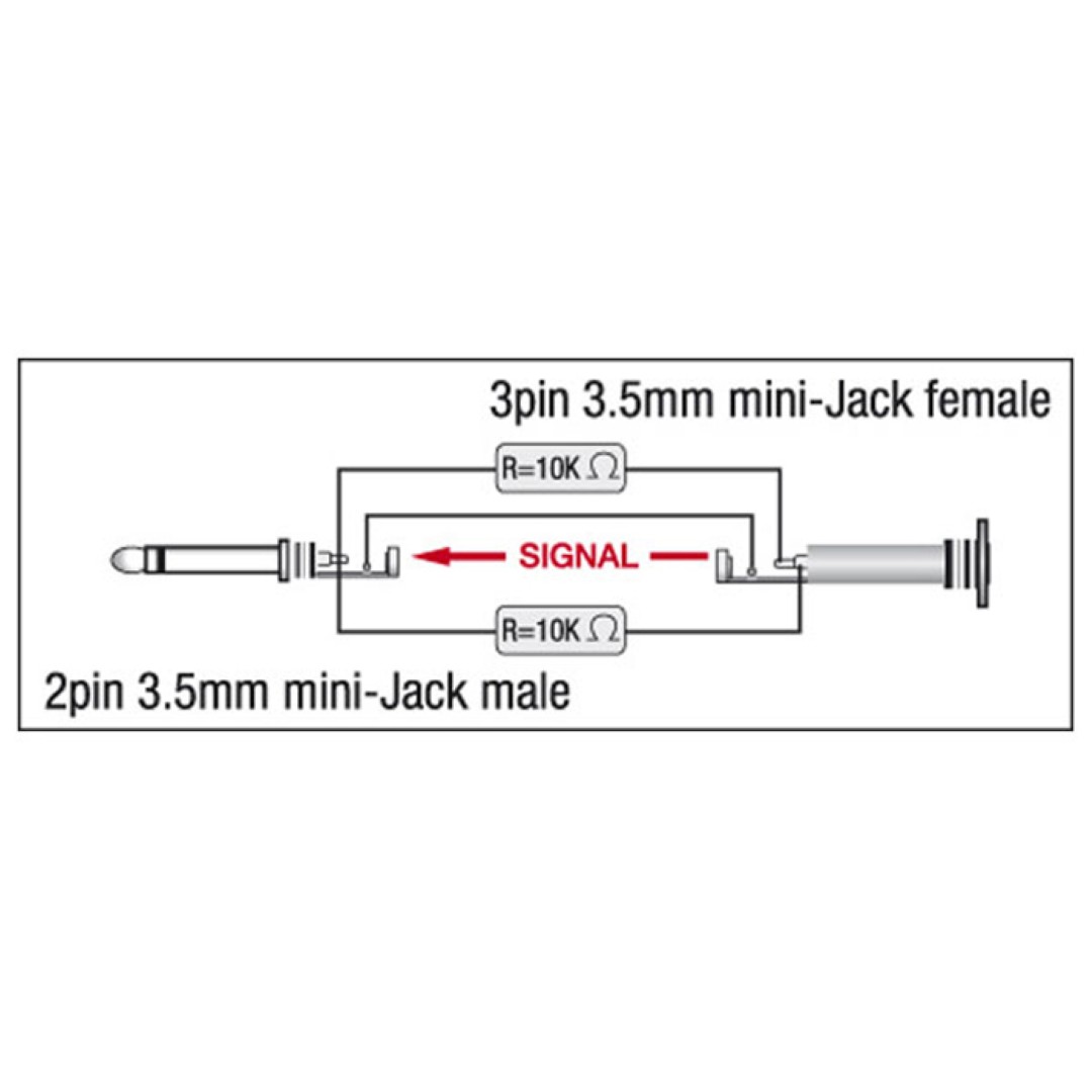 XGA43 - mini-jack/M mono to mini-jack/F - incl. 2 x 10 kOhm resistors Incl. 2 x 10 kilo-Ohm weerstanden