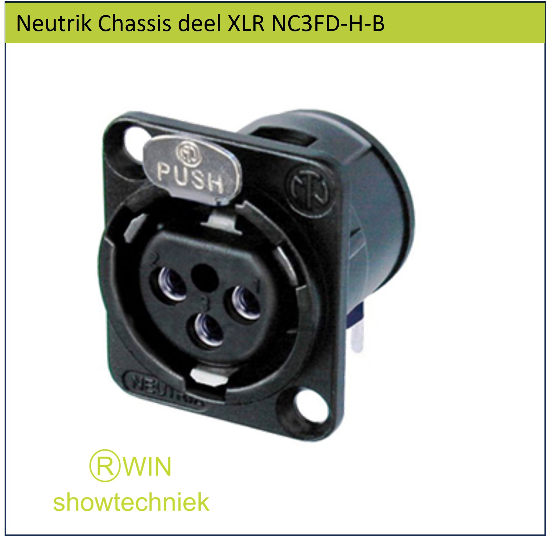 Neutrik XLR male chassisdeel zwart NC3FD-H-BAG printmontage