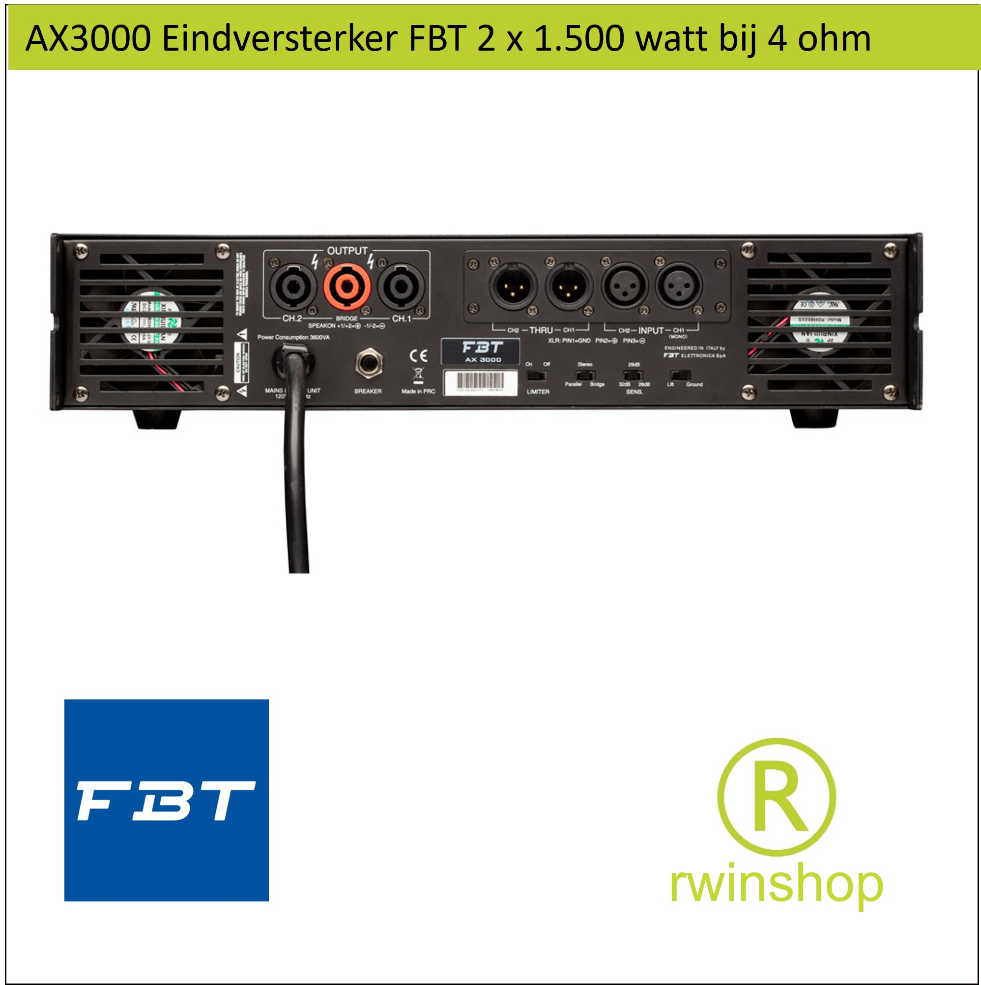 AX3000 Eindversterker 2 x 1.500 watt bij 4 ohm