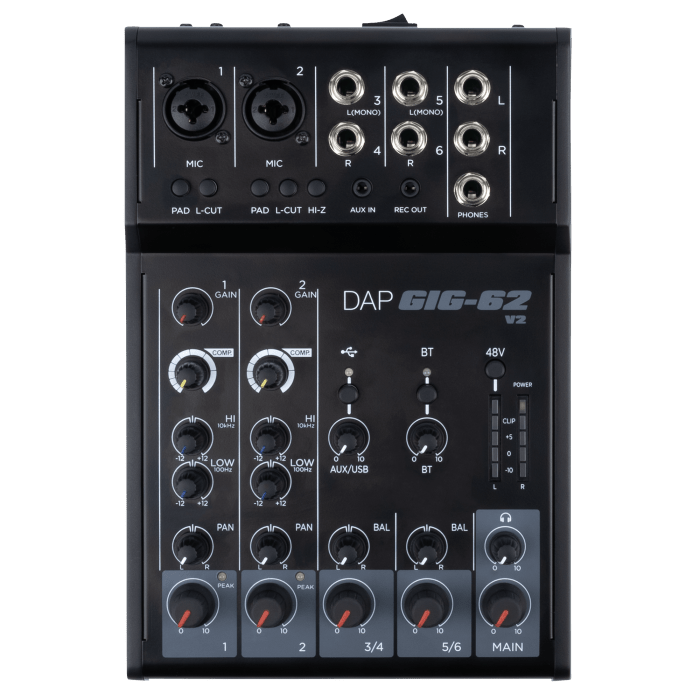 DAP GIG-62 V2: 6 kanalen mengpaneel voor live geluid en opnames