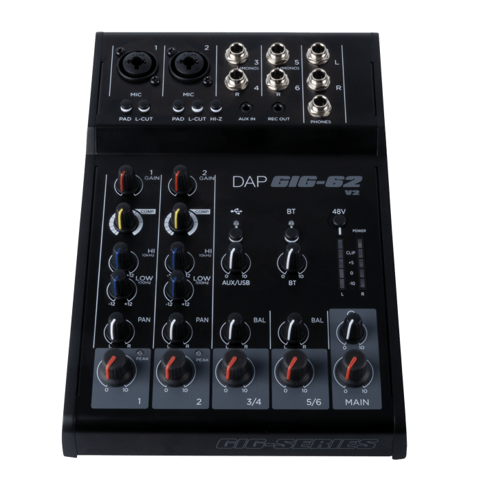 DAP GIG-62 V2: 6 kanalen mengpaneel voor live geluid en opnames