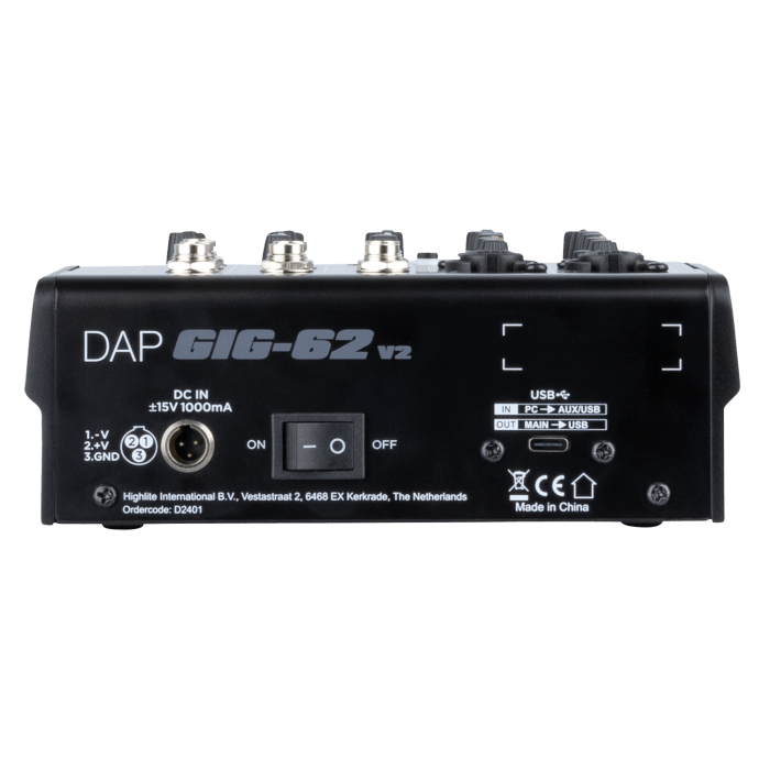 DAP GIG-62 V2: 6 kanalen mengpaneel voor live geluid en opnames