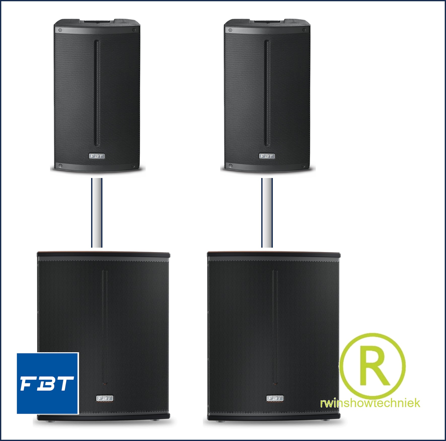 Geluidsset 2x toppen X-lite 112A en 2 subs X-sub 118SA met toebehoren
