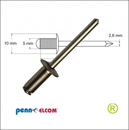 Popnagel Zwart Geribbeld 5 x 10 mm SG-91510GEK (Set van 100 stuks)