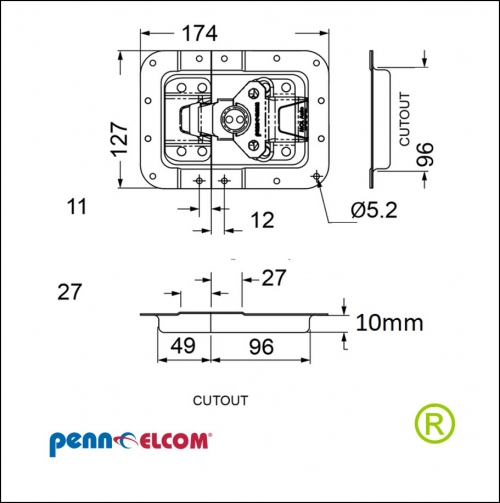 grote zwarte inbouw vlindersluiting met verzet en automatisch L944/537/10MOL3k10mm