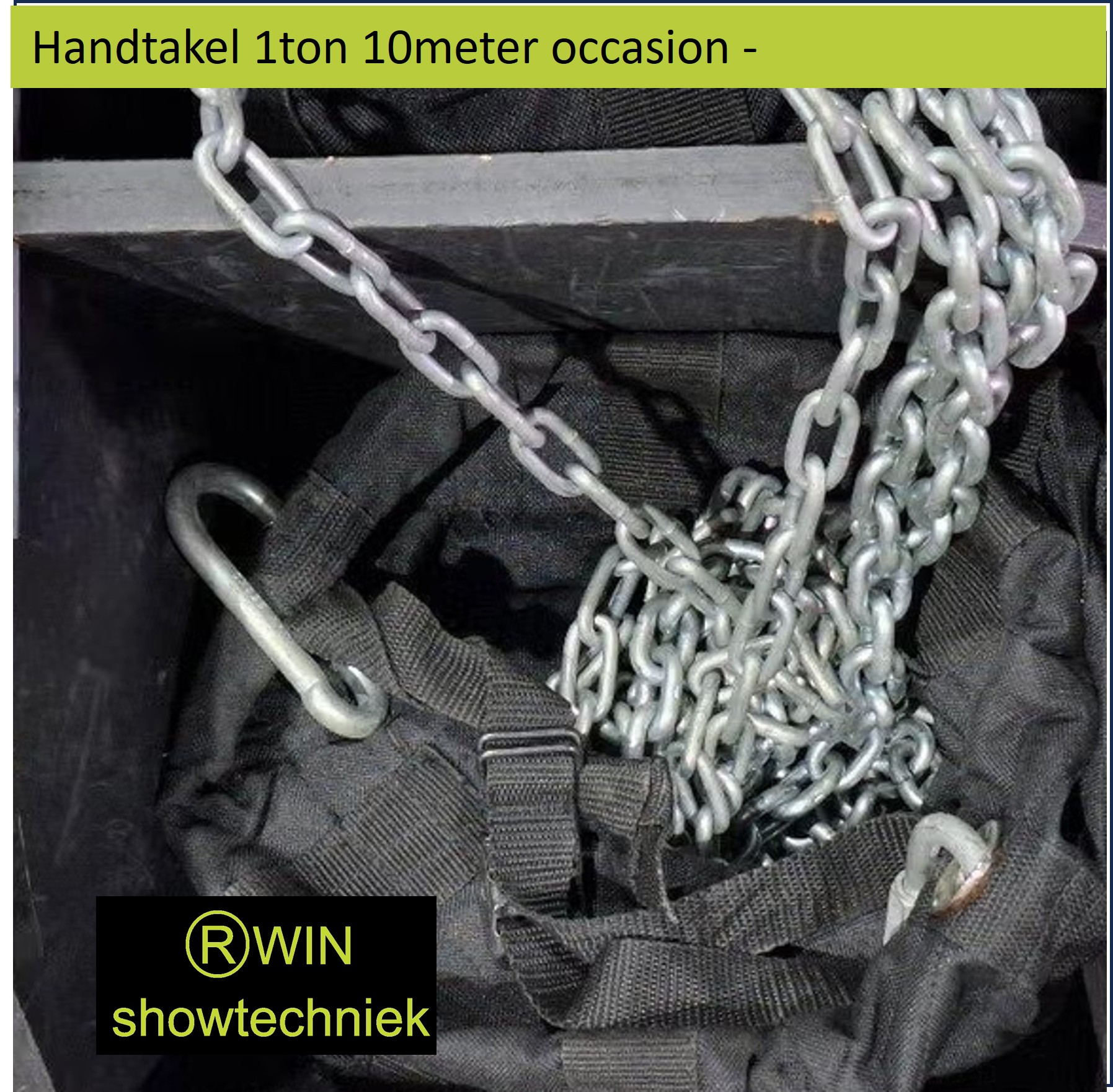 Handketting takel 1 ton hijshoogte 10 meter met kettingzak occasion