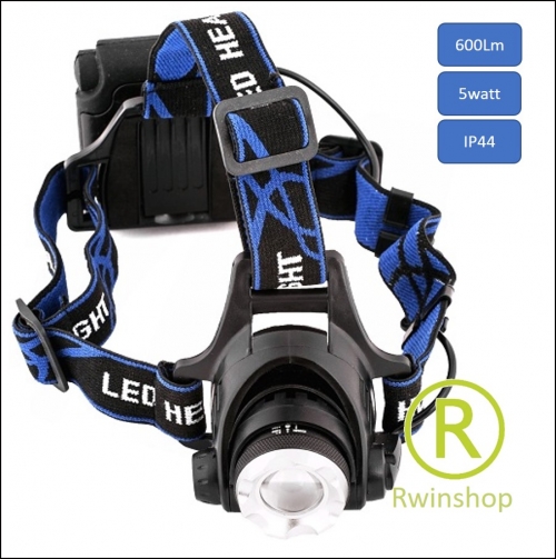 Hoofdlamp zoom 5W aluminium zwart 