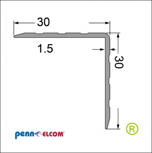 Hoeklijn 30x30mm EG-0100 aluminium per meter