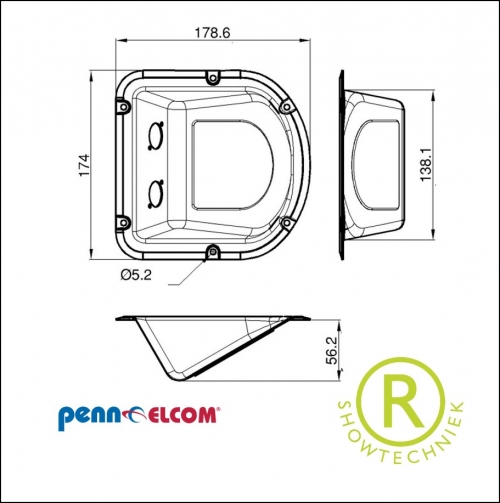 Inbouwkom speakon verzonken voor geluidsbox D9802K