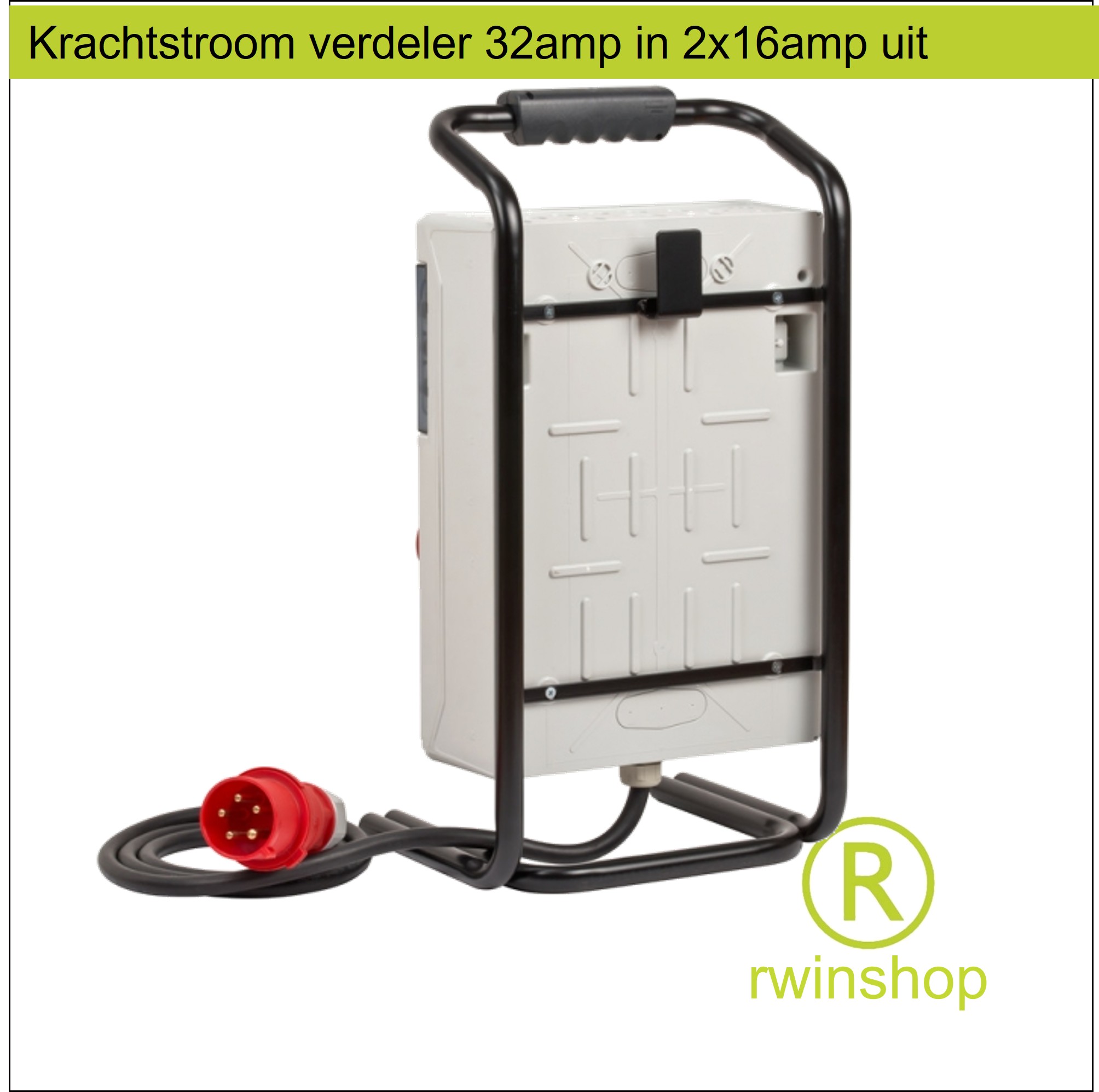 Krachtstroomverdeler huren - 32amp in 2x 16amp kracht, 3 x WCD 230v 32amp link uit IP44