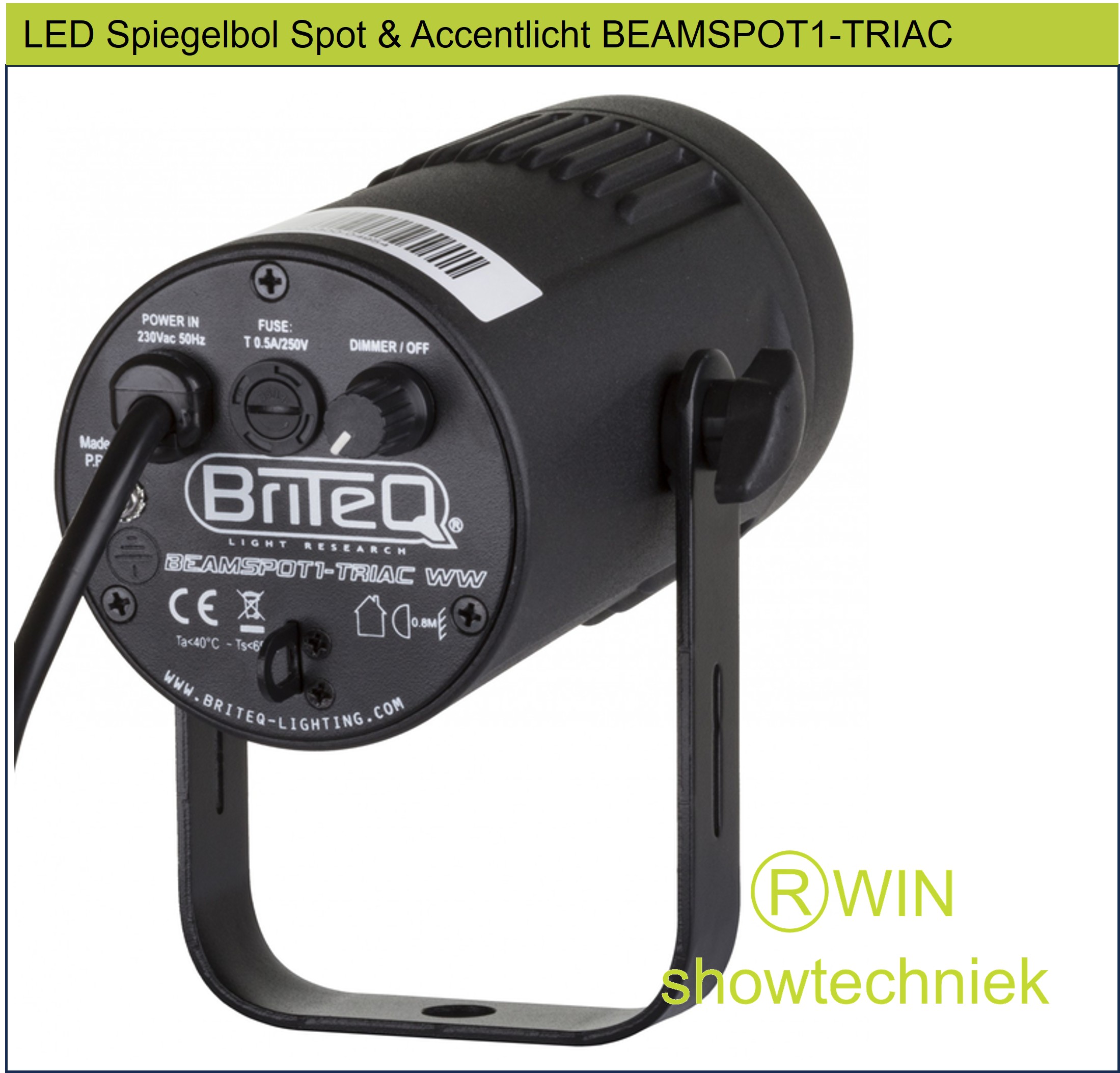 LEDSpot voor Spiegelbol of Accentlicht 15watt BEAMSPOT1-TRIAC WW