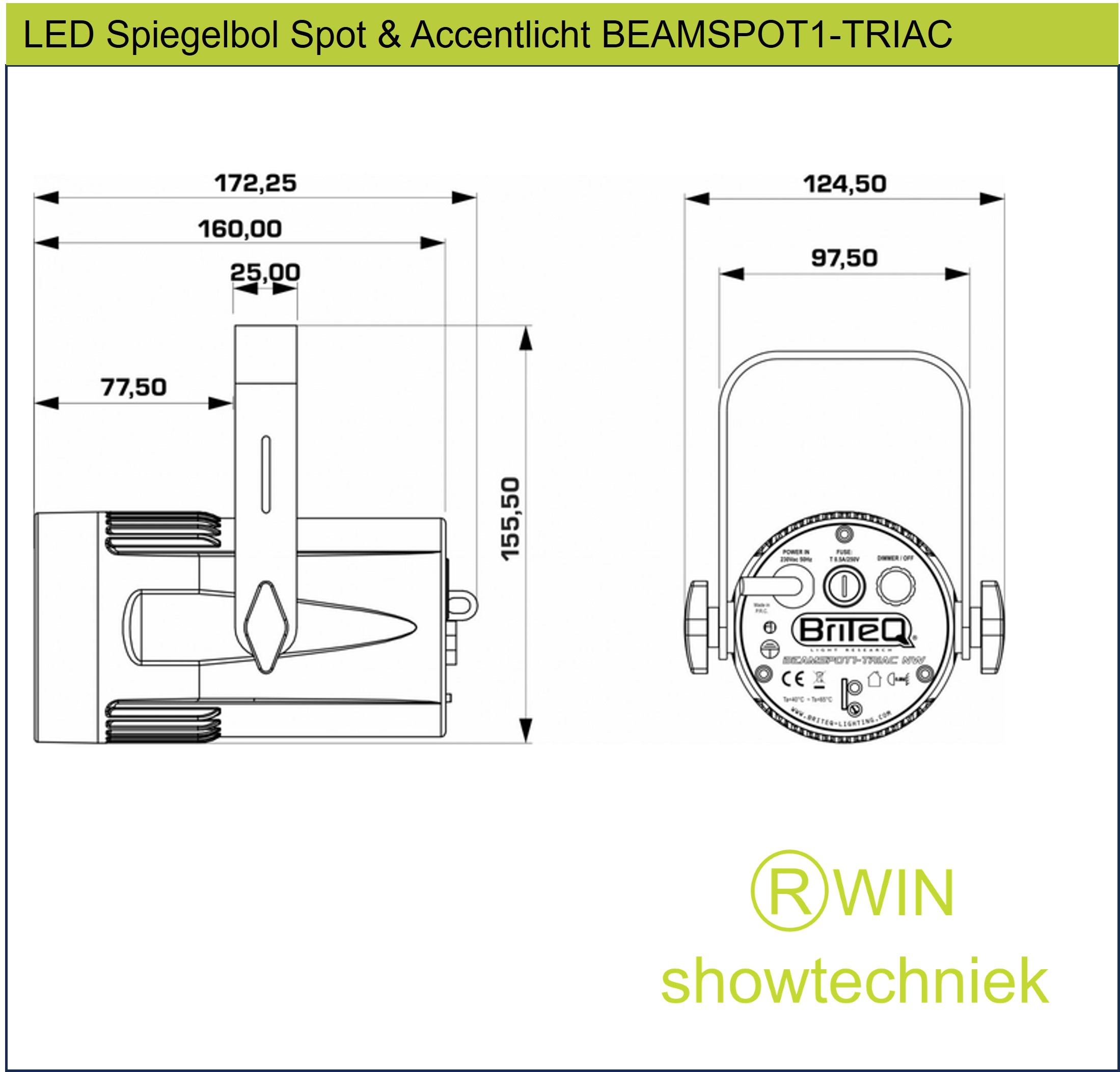 LEDSpot voor Spiegelbol of Accentlicht 15watt BEAMSPOT1-TRIAC WW